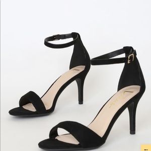 Lulu’s Black suede ankle strap heels (worn once)